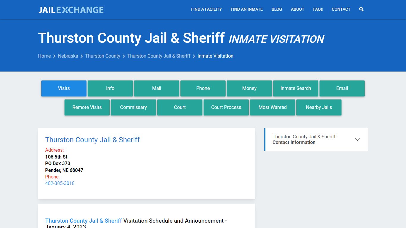 Inmate Visitation - Thurston County Jail & Sheriff, NE